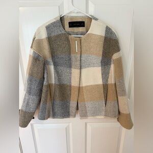 Zara Plaid Blazer in Beige, Gray, and Cream